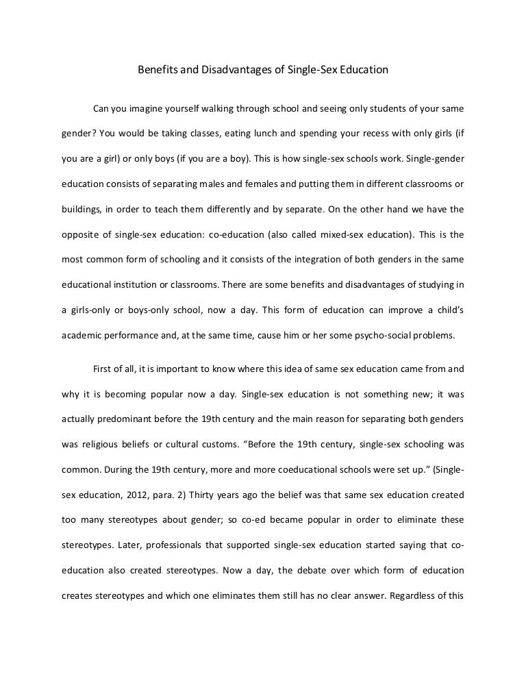 single sex schools advantages and disadvantages essay